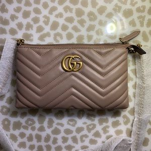NWT GUCCI Calfskin Matelasse Mini GG Marmont Chain Bag Porcelain Rose